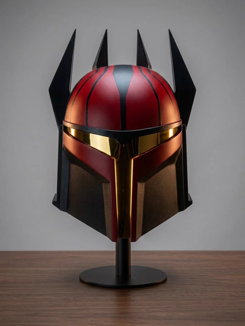 Přilba Sabine Wren s červeno-zlatým lakováním a hrotitými výstupky