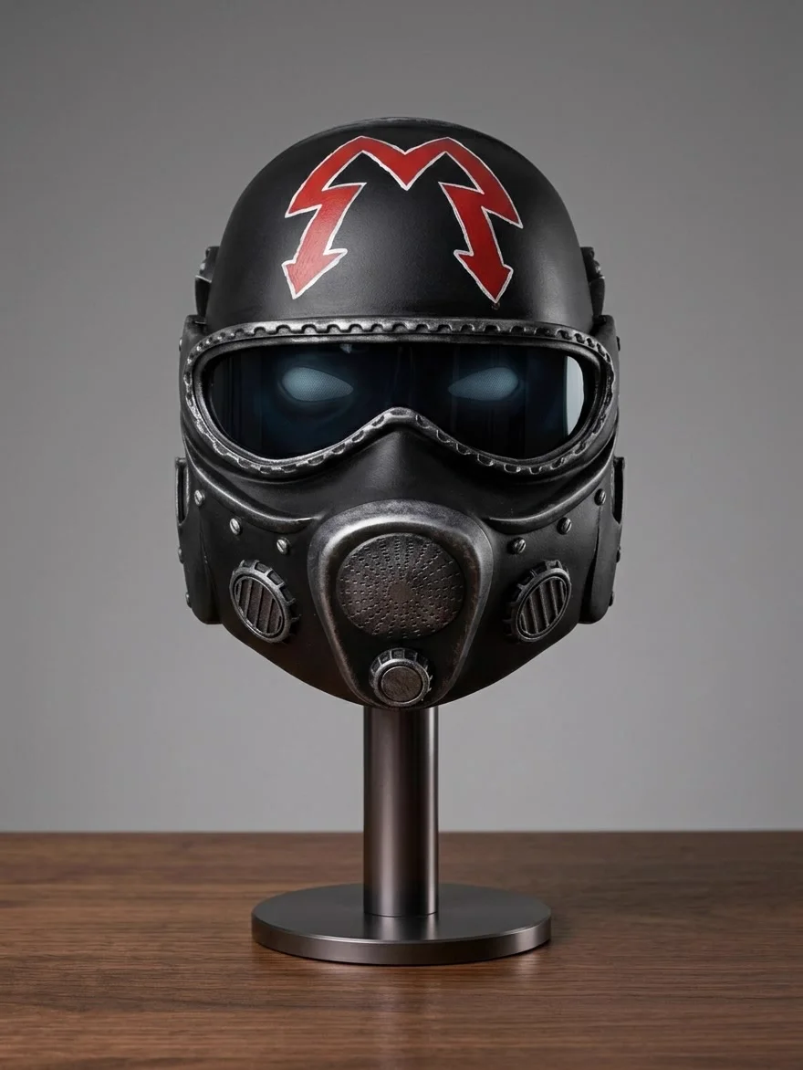 Steampunková pilotní helma s brýlemi a respirátorem
