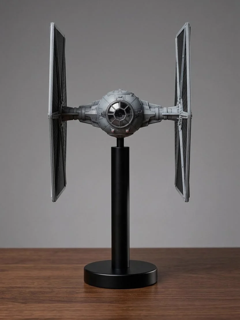 Model stíhačky TIE Fighter na stojanu